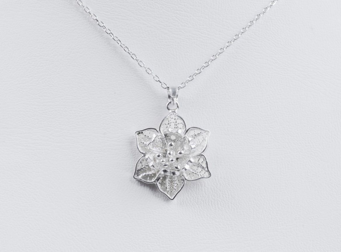 Handmade Sterling Silver Rose Necklace