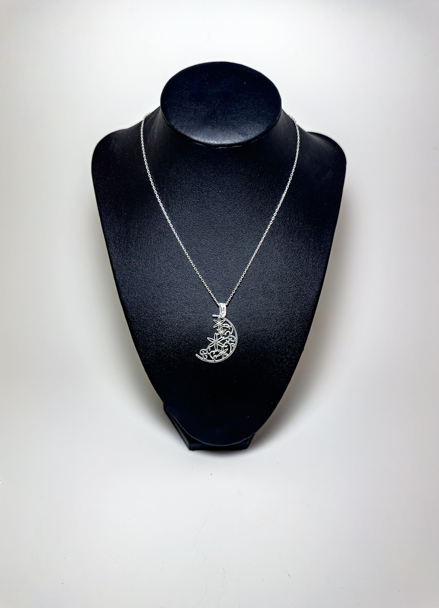 Handmade Sterling Silver Moon & Floral Necklace