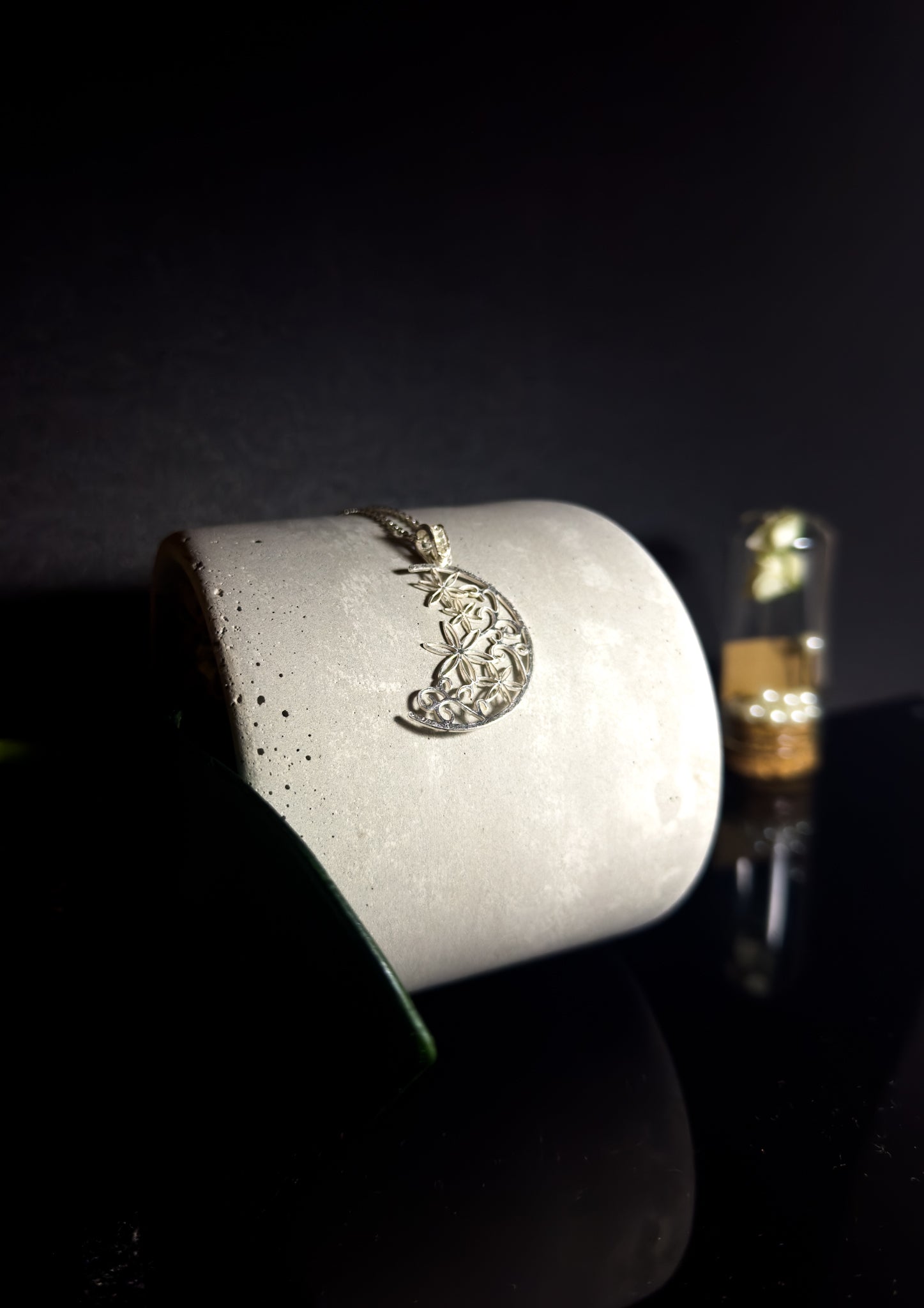 Handmade Sterling Silver Moon & Floral Necklace