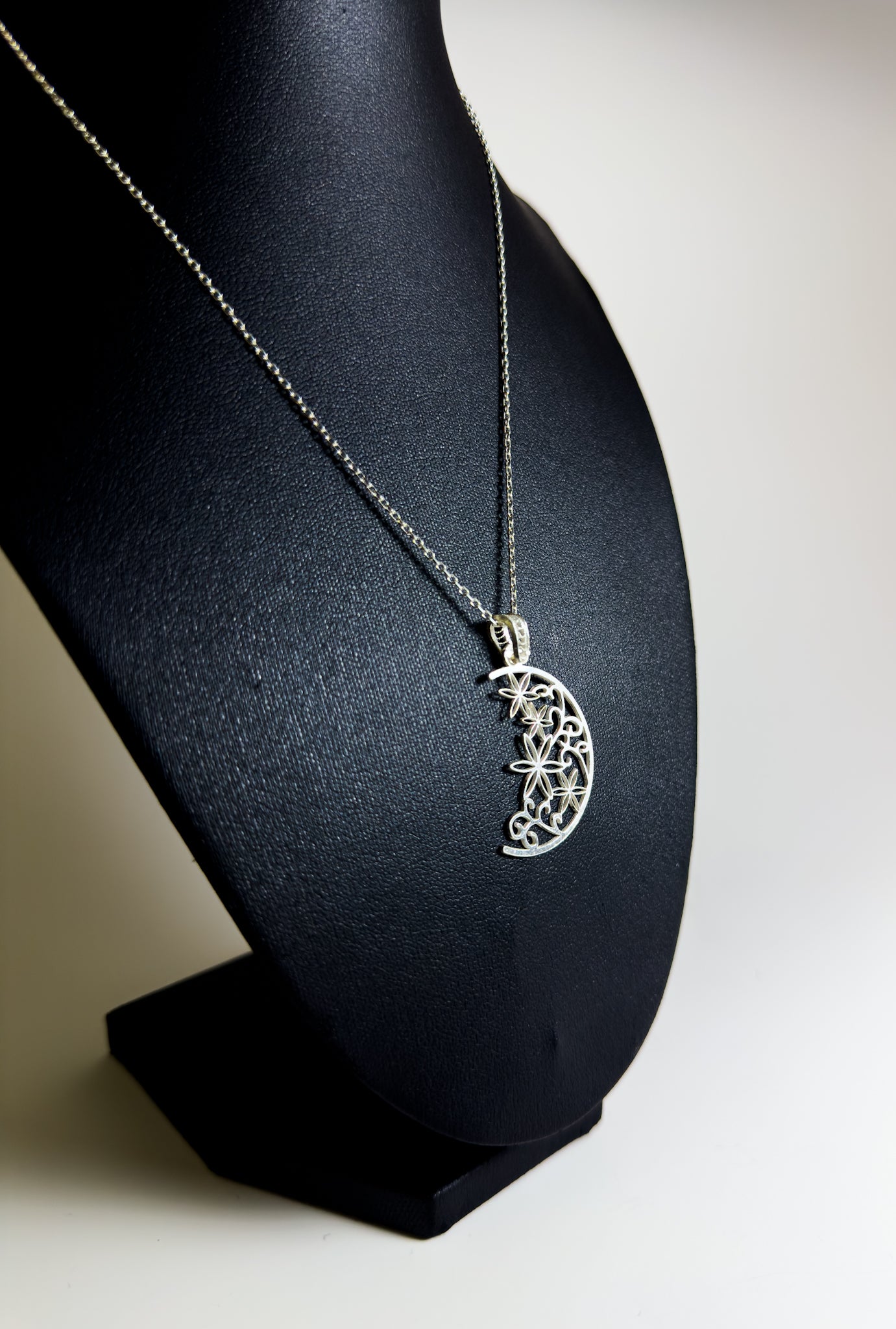 Handmade Sterling Silver Moon & Floral Necklace