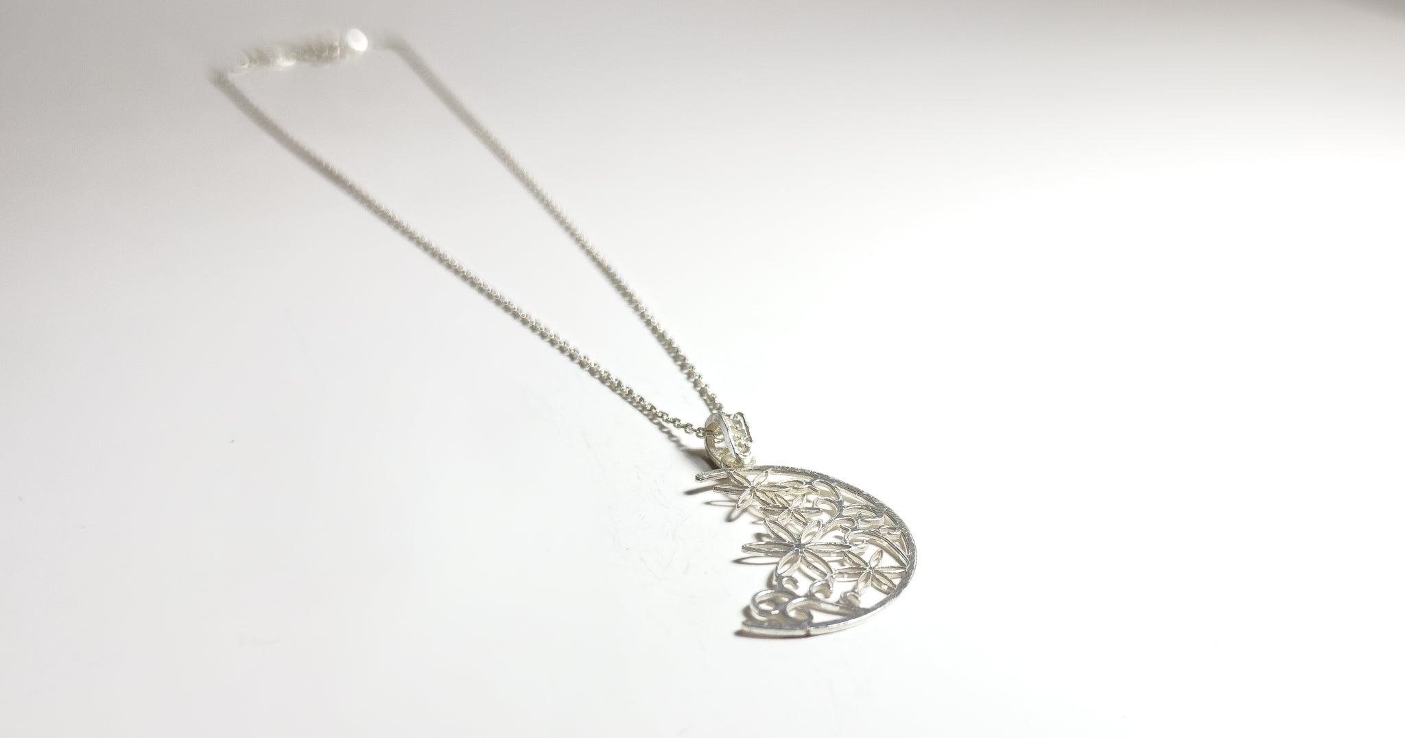 Handmade Sterling Silver Moon & Floral Necklace