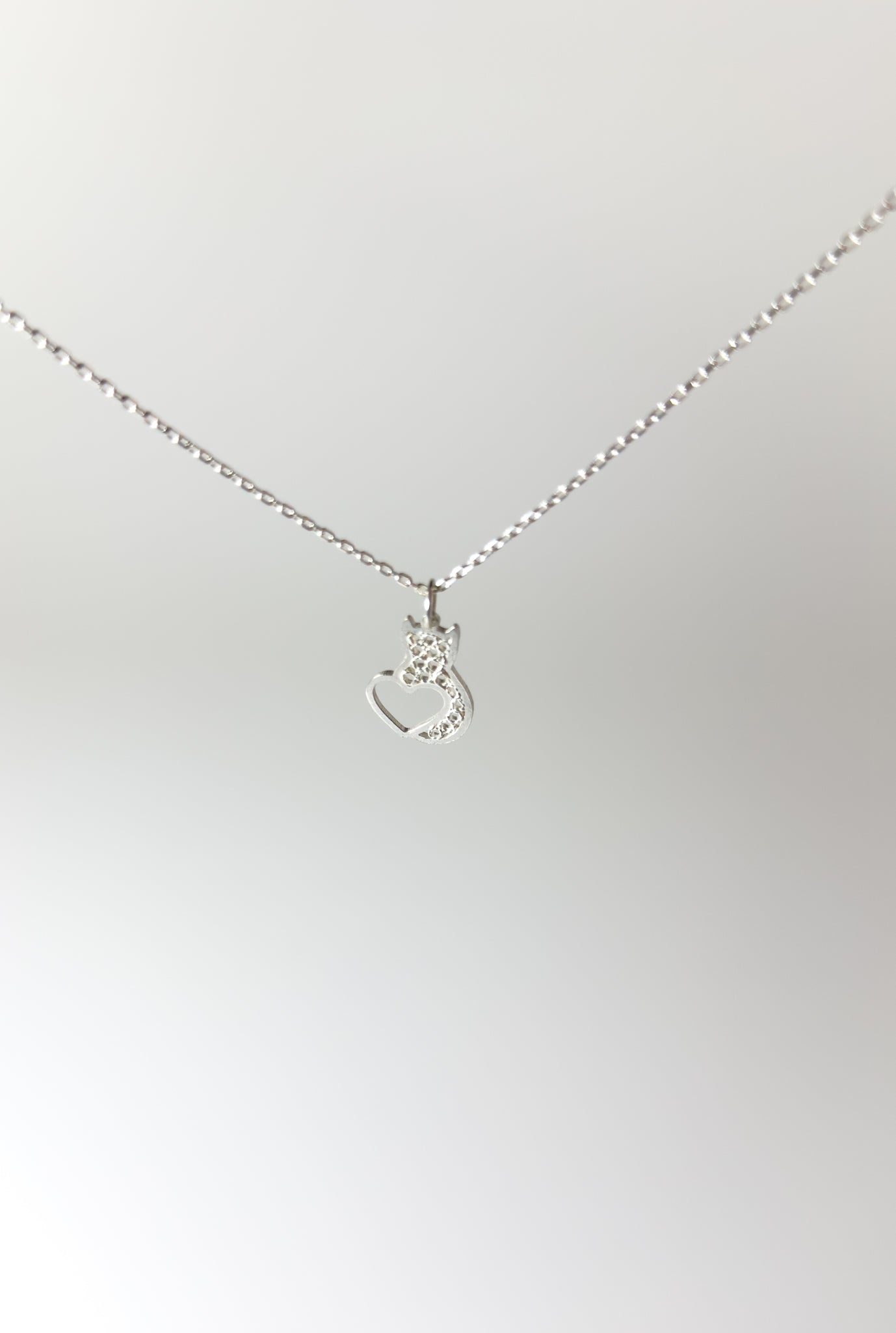 Handmade Sterling Silver Cat & Heart Necklace