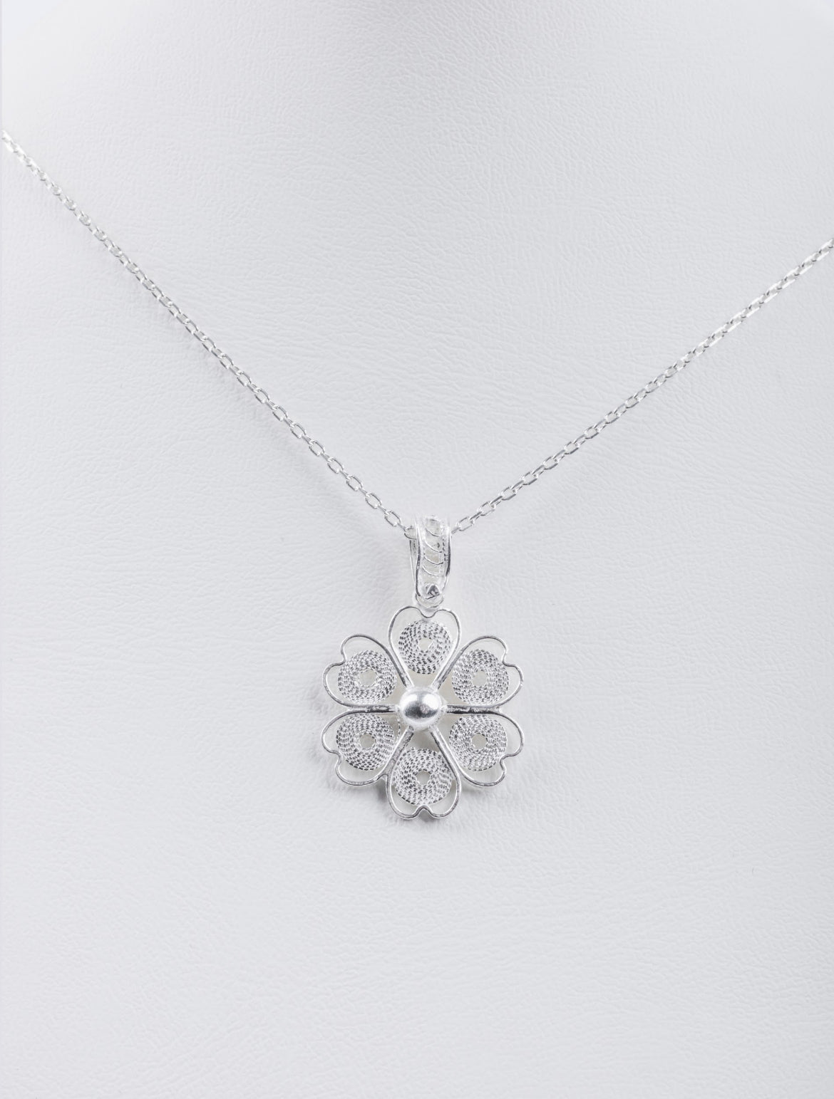 Handmade Sterling Silver Heart & Flower Necklace