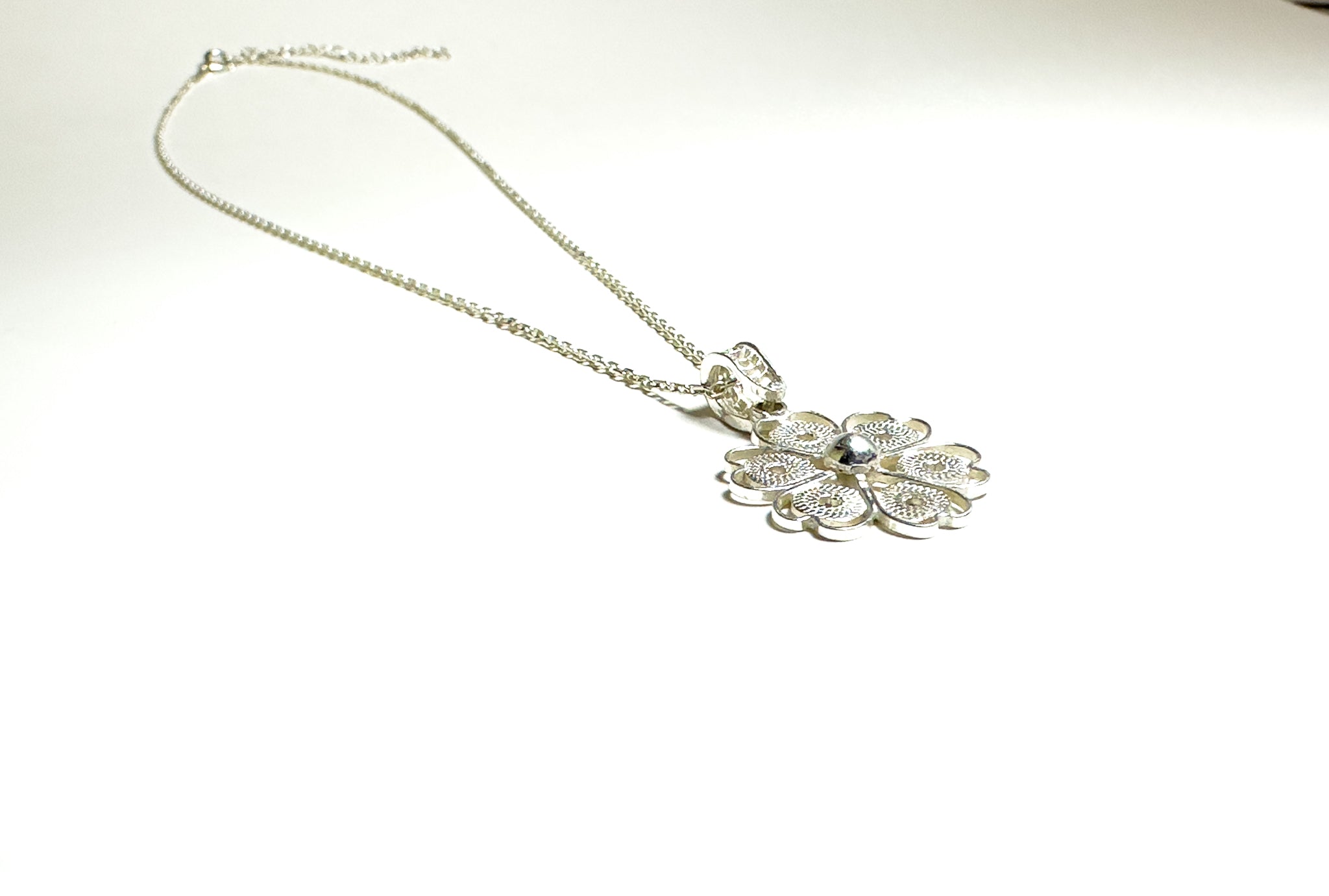 Handmade Sterling Silver Heart & Flower Necklace