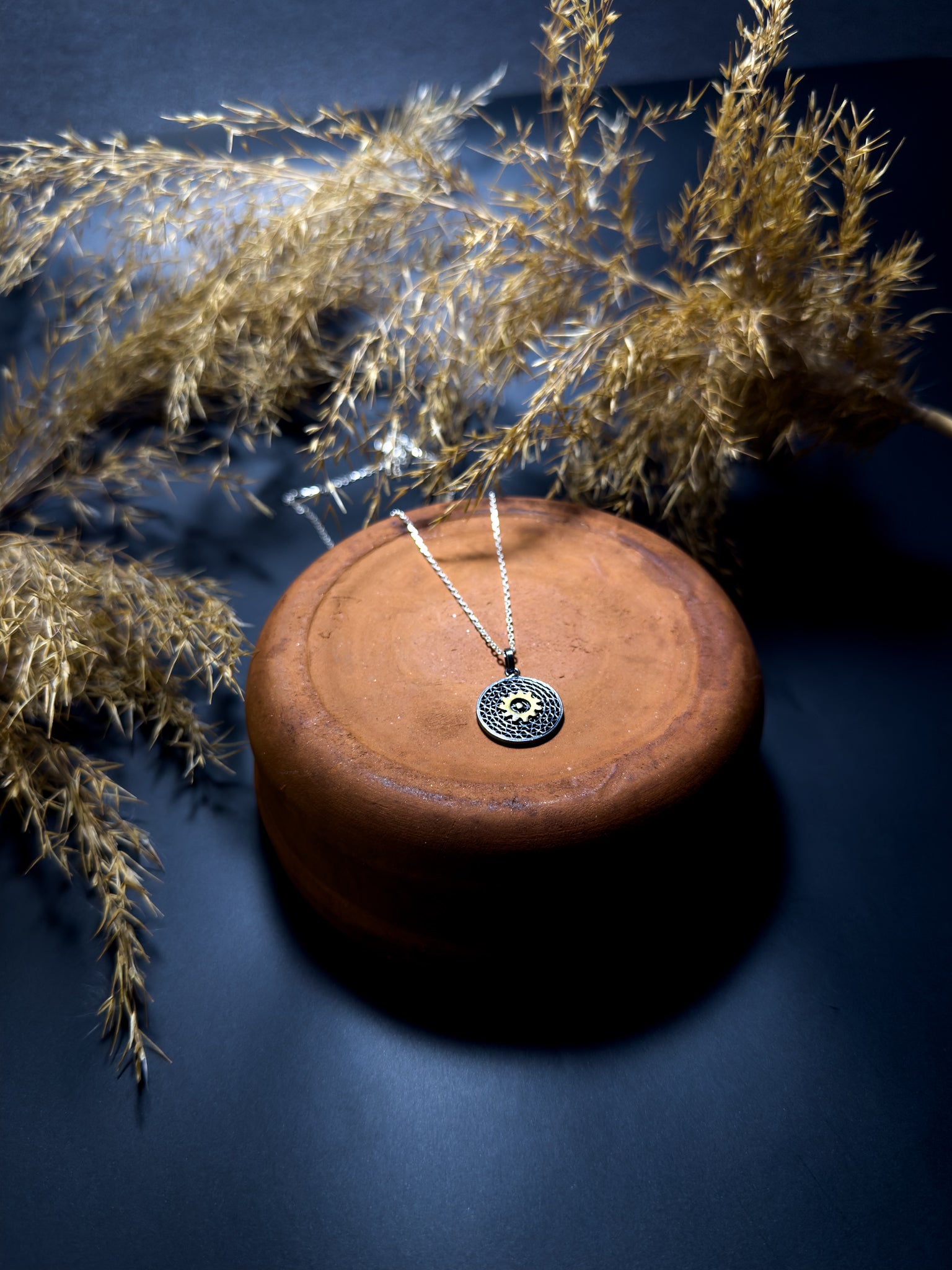 Handmade Sterling Silver Oxide Sun Necklace