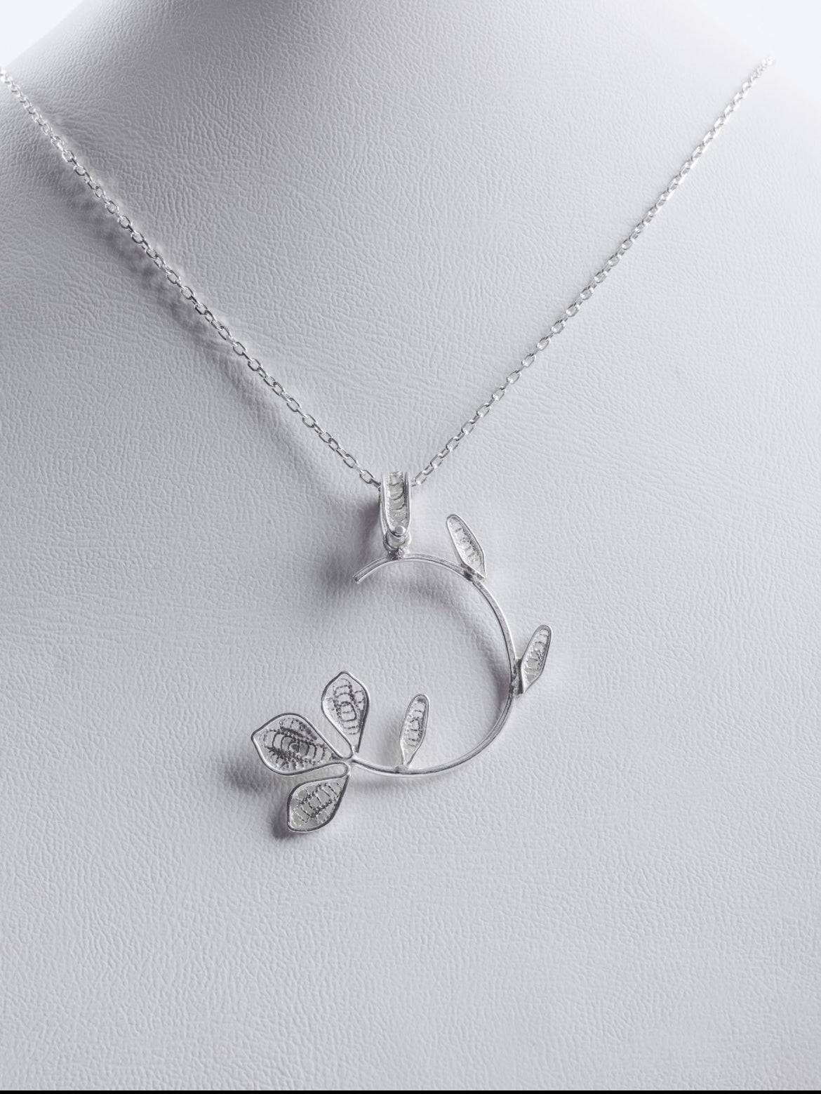 Handmade Sterling Silver Floral Crescent Necklace