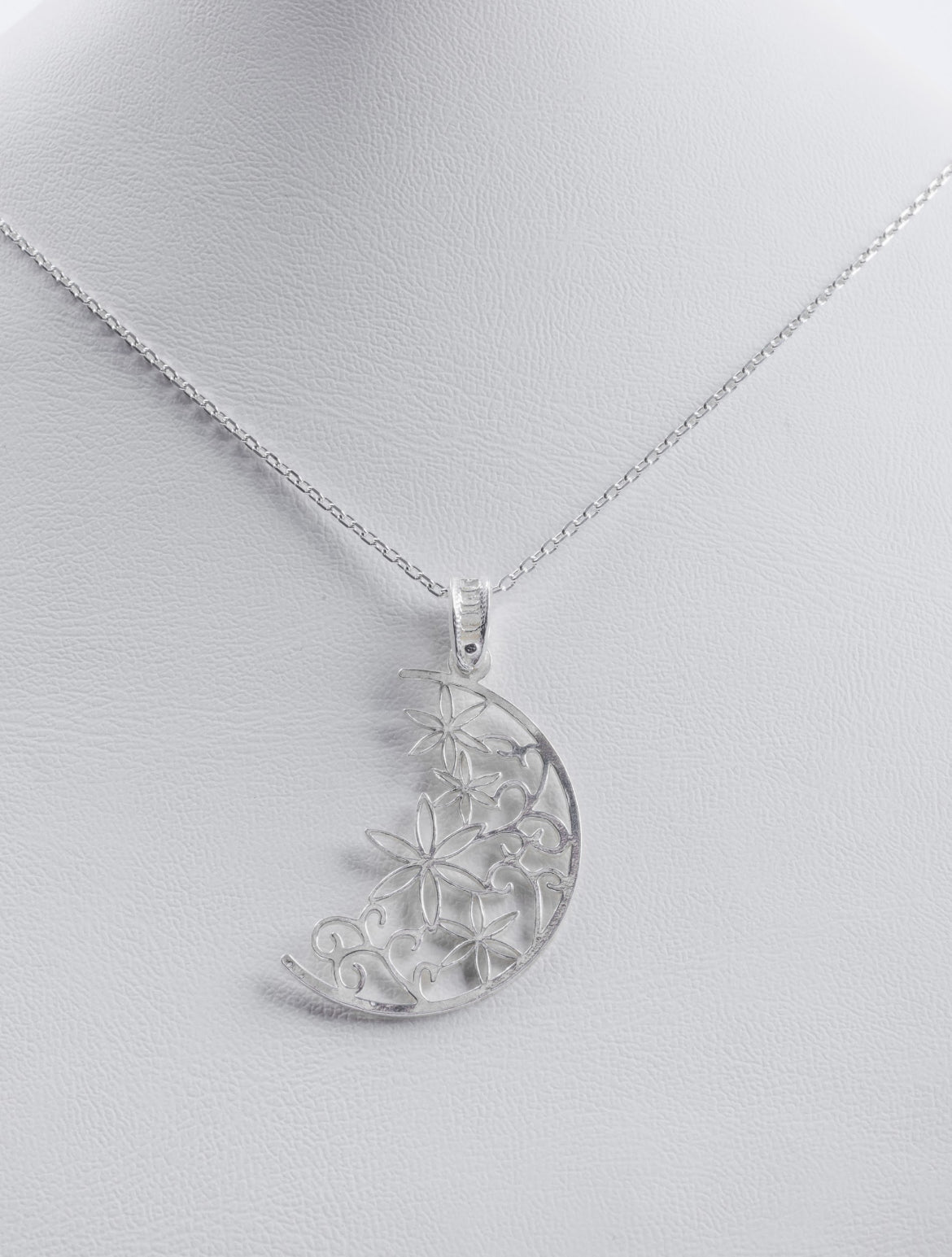 Handmade Sterling Silver Moon & Floral Necklace