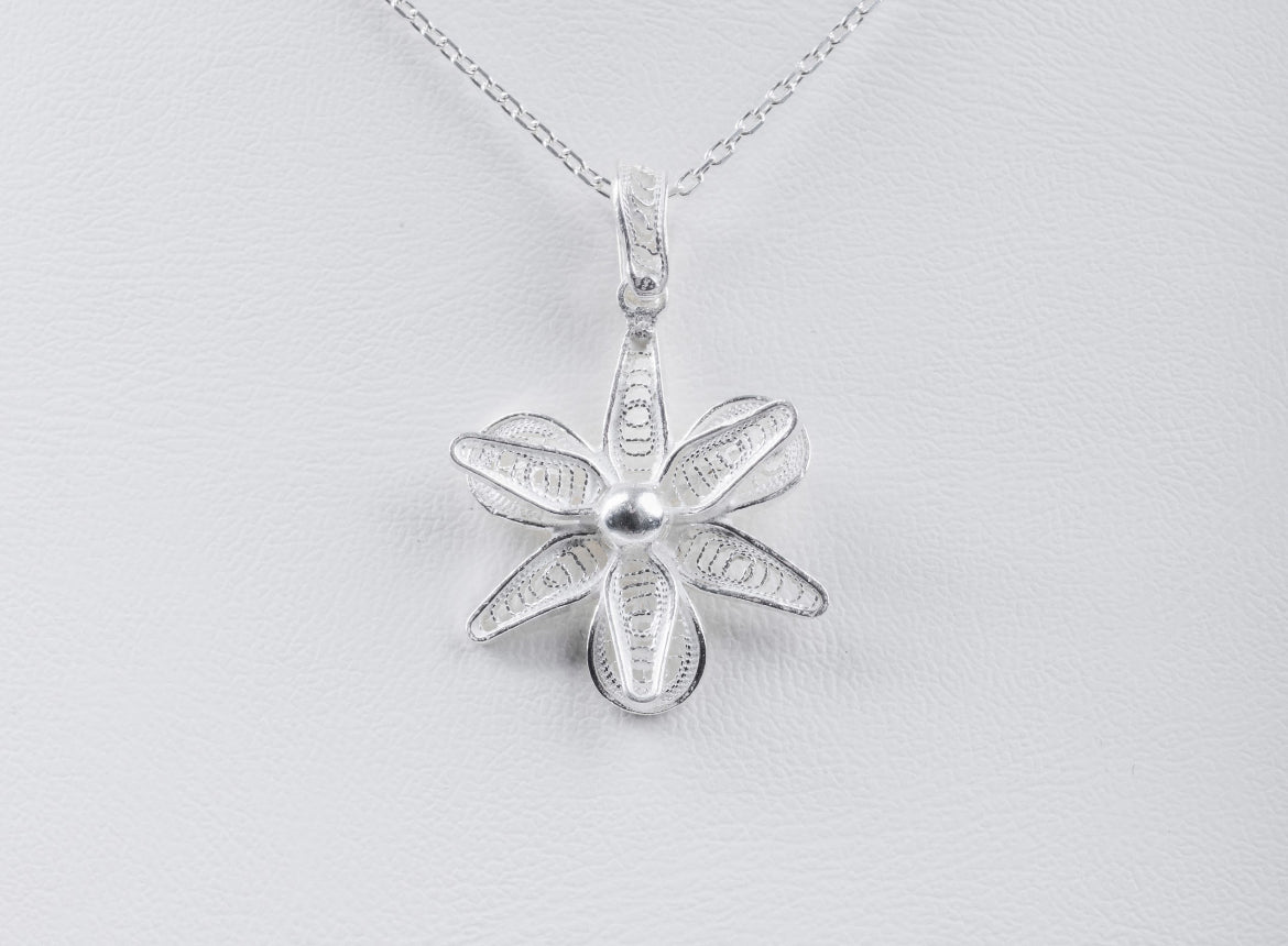 Handmade Sterling Silver Orchid Necklace