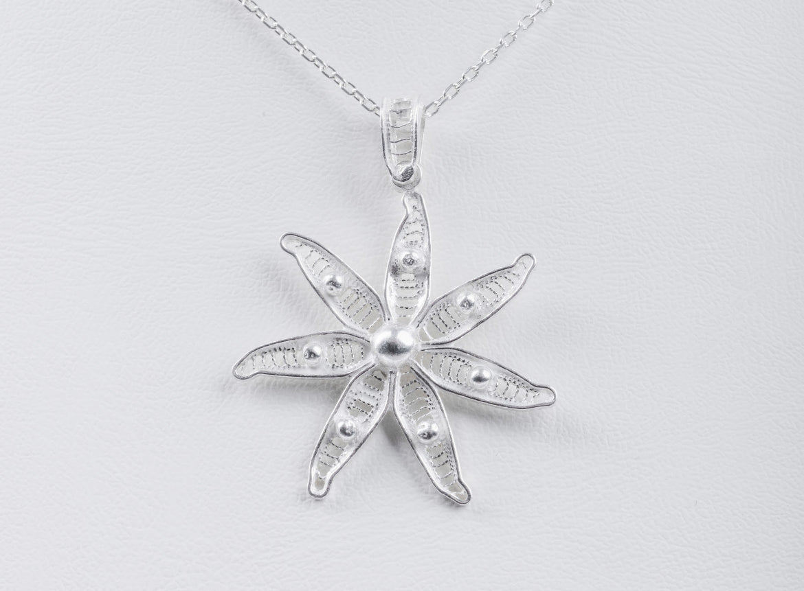 Handmade Sterling Silver Star&Flower Necklace