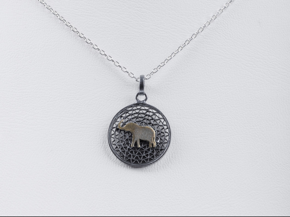 Handmade Sterling Silver Oxide Elephant Necklace