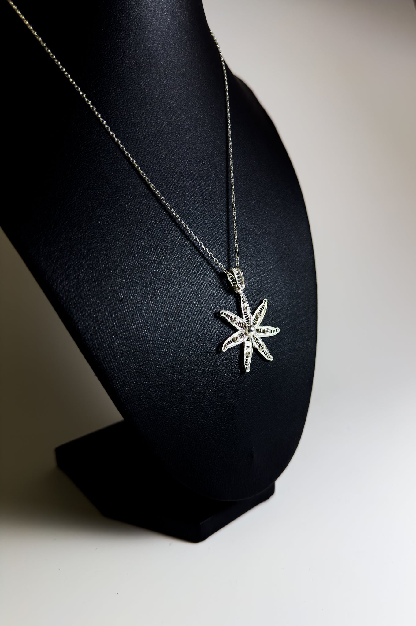 Handmade Sterling Silver Star&Flower Necklace