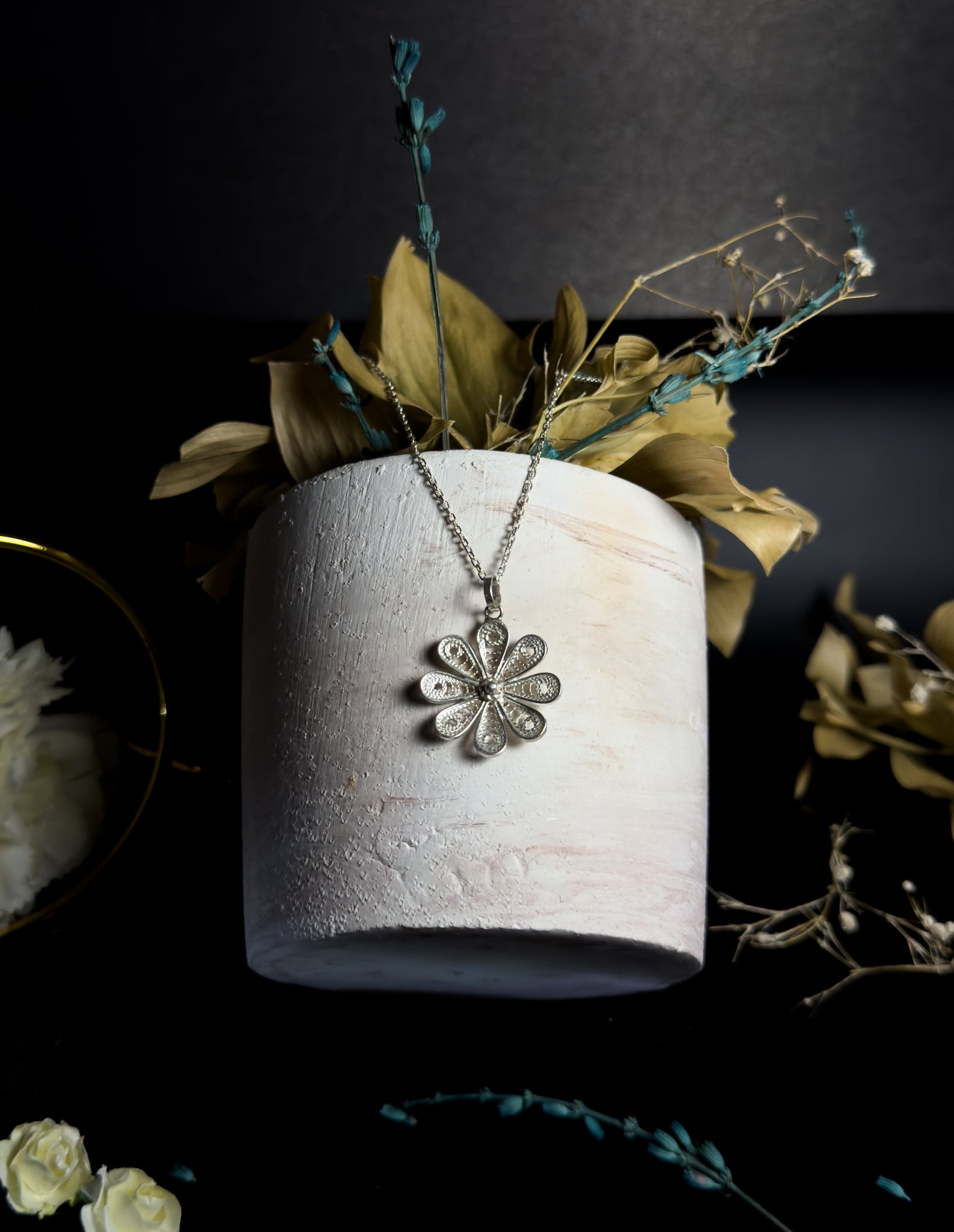 Handmade Sterling Silver Chamomile Necklace